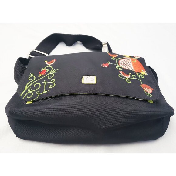 GAMA-GO Womens Messenger Bag Black Flowers and Birds Embroidery - Picture 11 of 13